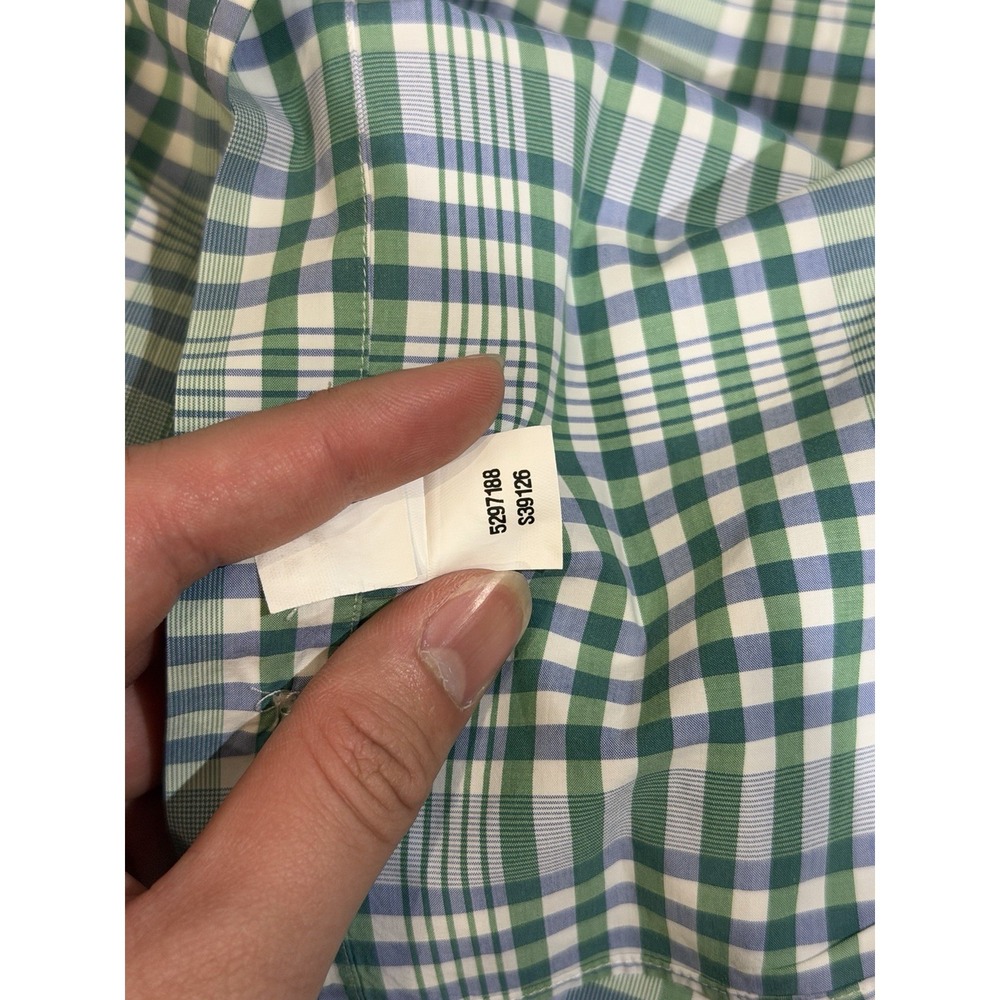 Sid Mashburn Men's M Madras Plaid Green/Blue/White Spread Collar Button Up Shirt - Picture 8 of 8